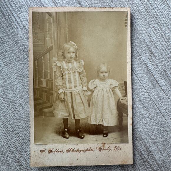 Antique Cabinet Card Photo 2 Children c.1890s J. Tollner Photographer Canby Ohio - Picture 1 of 5